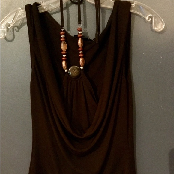 A. Byer Tops - Cowl Neck Top with Beaded Halter Necklace
